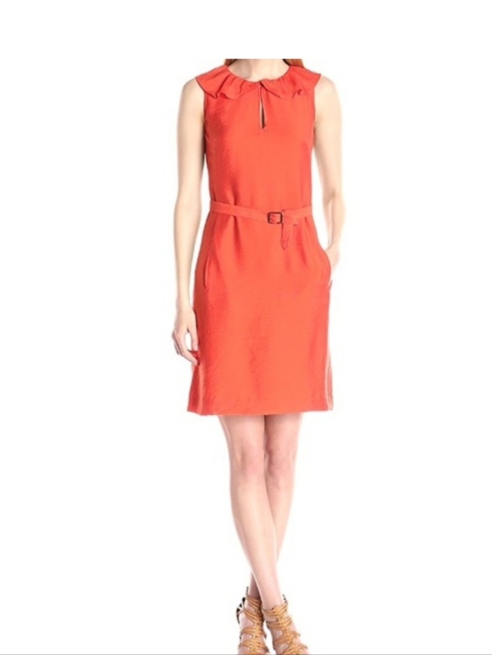 Anne Klein Coral Belted Sleeveless Shift Dress Size 10